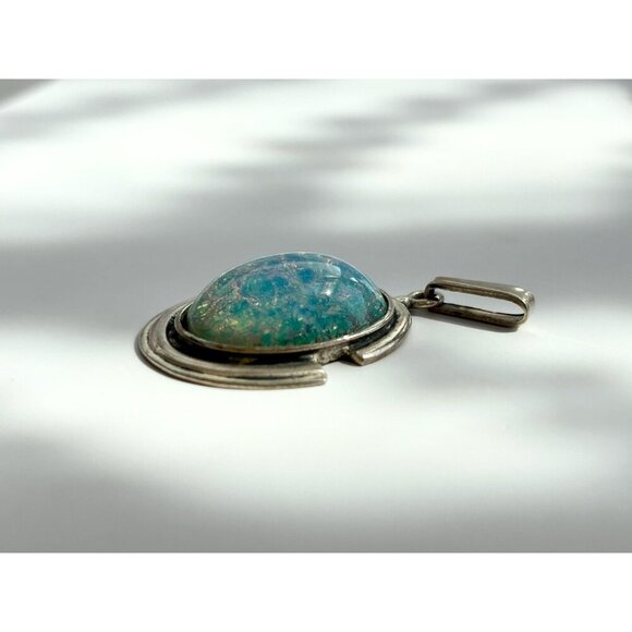 Opal Modernist Semi-Precious Gemstone Minimalist Sterling Silver Vintage Pendant - Picture 10 of 10